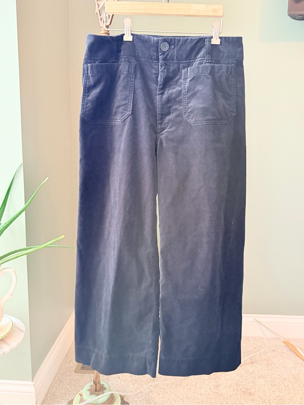 Maeve Anthropologie Colette Velvet Wide Leg Pants 32 Black High Rise